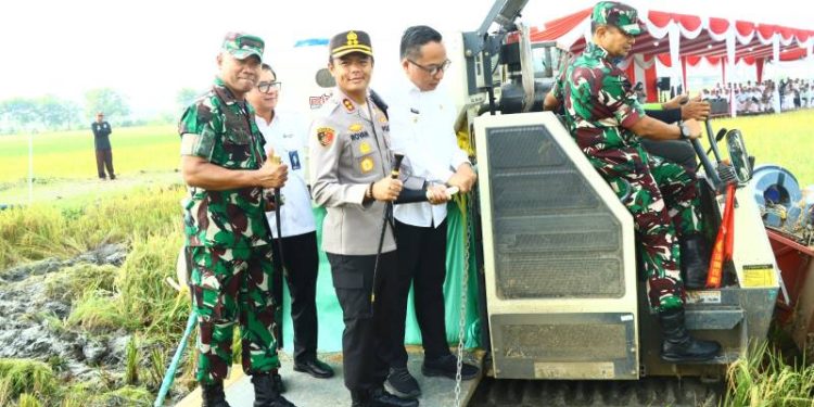 Kapolres Gresik Hadiri Panen Raya Padi Serentak di Driyorejo, Terhubung Langsung dengan Presiden Prabowo