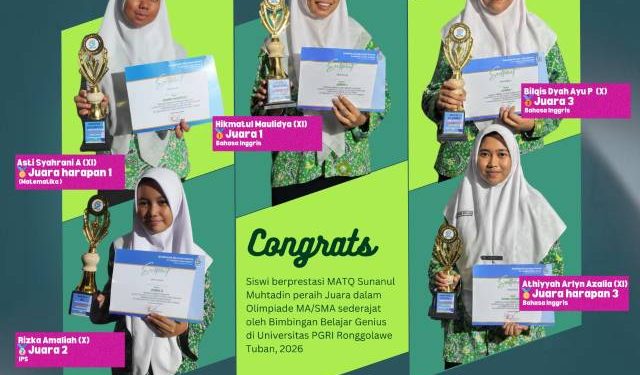 5 Santriwati MATQ Sunanul Muhtadin Raih Juara Olimpiade Tingkat MA/SMA di Bumi Ronggolawe